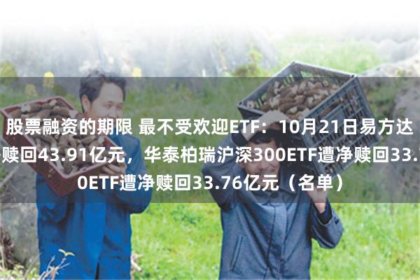 股票融资的期限 最不受欢迎ETF：10月21日易方达创业板ETF遭净赎回43.91亿元，华泰柏瑞沪深300ETF遭净赎回33.76亿元（名单）