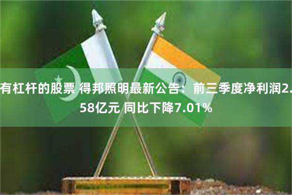 有杠杆的股票 得邦照明最新公告：前三季度净利润2.58亿元 同比下降7.01%